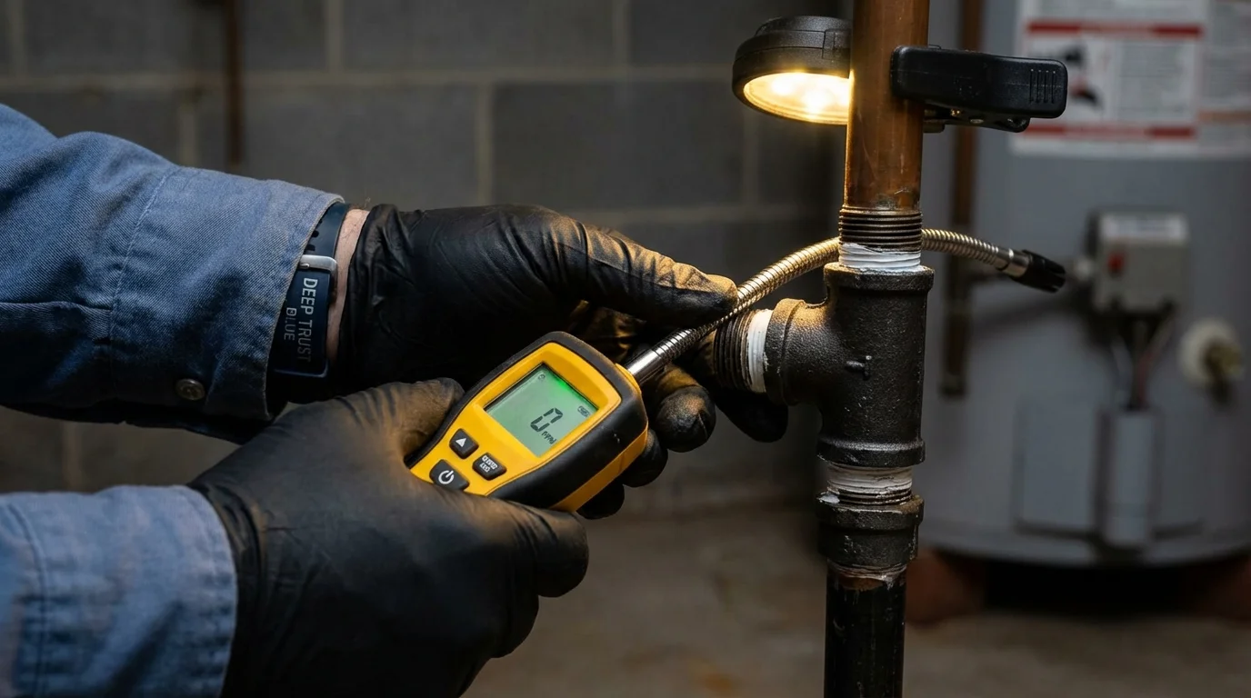 Gas leak detection with electronic sniffer by Johns Plumbing LLC in Kenmare