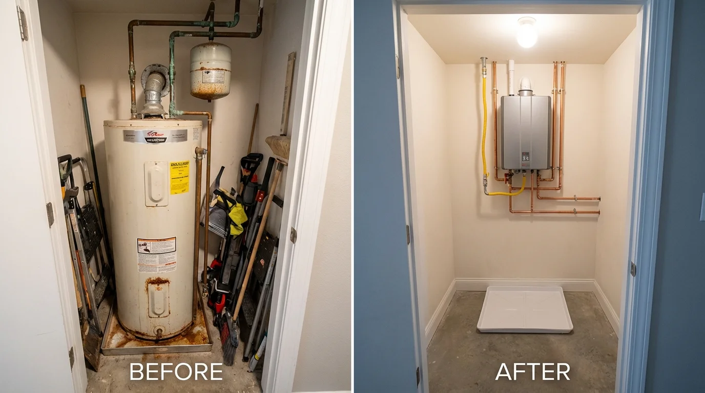 Tank water heater versus wall-mounted tankless unit comparison for Kenmare, ND homeowners
